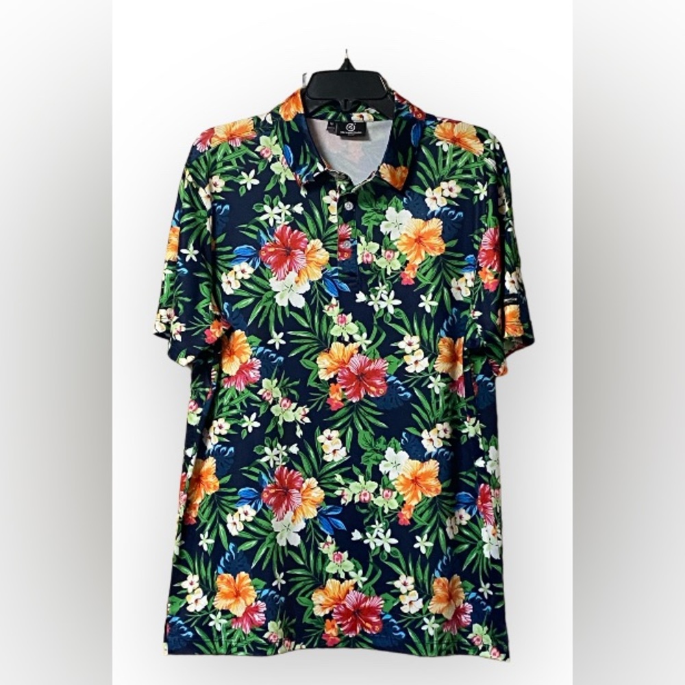 EUC Greenside Golf Polo Shirt Hawaiian Floral Medium Beach Island Flowers